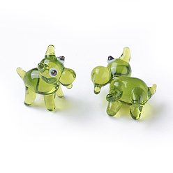 Green Handmade Lampwork Puppy Home Display Decorations, 3D Cartoon Dog, Green, 21~23x11~14x21~23mm
