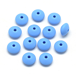 Deep Sky Blue Food Grade Eco-Friendly Silicone Beads, Chewing Beads For Teethers, DIY Nursing Necklaces Making, Rondelle, Deep Sky Blue, 12x6~7mm, Hole: 2mm