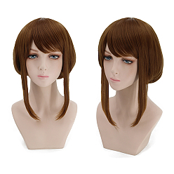 High Temperature Fiber Short Brown Bob Synthetic Wigs, Kawaii Hero Wavy Wigs for Makeup Costume, with Bang, 15.7 inch(40cm) 