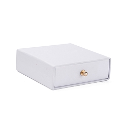 White Square Paper Drawer Jewelry Set Box, with Brass Rivet, for Earring, Ring and Necklace Gifts Packaging, White, 9x9x3~3.2cm