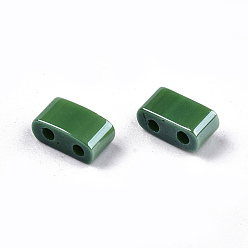 Vert 2 trous perles de rocaille de verre, couleurs opaques lustered, rectangle, verte, 4.5~5.5x2x2~2.5mm, Trou: 0.5~0.8mm, environ 2000 pcs / sachet 