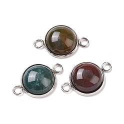 Indian Agate Natural Indian Agate Connector Charms, Half Round Links, with Stainless Steel Color Tone 304 Stainless Steel Findings, 14x22x5.5mm, Hole: 2mm