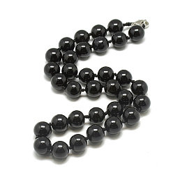Agate Noire Agate naturel noir colliers de perles, avec mousquetons en alliage, ronde, teint, 18.1 pouces ~ 18.5 pouces (46~47 cm), tour: 11.5~12 mm