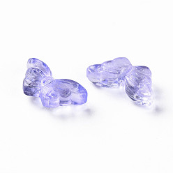 Medium Slate Blue Transparent Spray Painted Glass Beads, with Glitter Powder, Butterfly, Medium Slate Blue, 8x15x4.5mm, Hole: 1mm