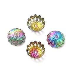 Rainbow Color Ion Plating(IP) 304 Stainless Steel Fancy Bead Caps, Flower, Multi-Petal, Rainbow Color, 12.5x12x5mm, Hole: 1mm