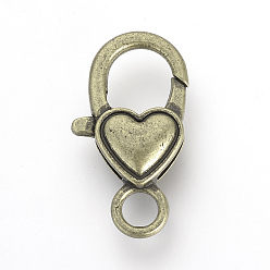 Antique Bronze Alloy Lobster Claw Clasps, Heart, Antique Bronze, 26.5x15x6.5mm, Hole: 4mm