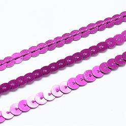 Rouge Violet Moyen Perles de paillette en plastique, perles de paillettes, Accessoires d'ornement, plat rond, support violet rouge, 6 mm, environ 100 mètres / rouleau