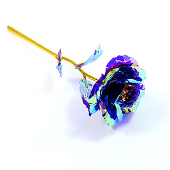 Azul Royal Rosa de plástico con rama de flor de varilla de metal., para regalo de boda regalo del día de san valentín, azul real, 250x85 mm