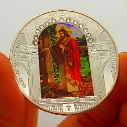 Others Flat Round with Jesus Steel Commemorative Coins, Lucky Coins for Easter, with Protection Case, Door Pattern, 40x3mm