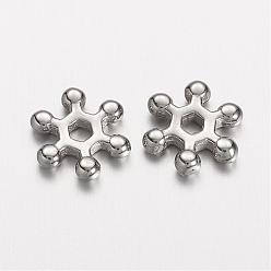 Stainless Steel Color 304 Stainless Steel Spacer Beads, Snowflake, Stainless Steel Color, 9x2mm, Hole: 2mm
