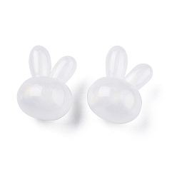 Blanc Acrylique opaque avec perles de poudre scintillantes, tête de lapin, blanc, 23x17x14mm, Trou: 4mm