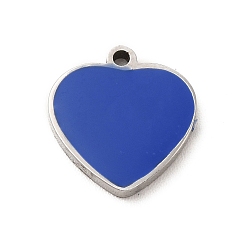 Bleu 304 Bijoux émaillés en acier inoxydable, charme coeur, couleur inox, bleu, 11x11x1.4mm, Trou: 1mm