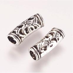 Antique Silver Tibetan Style Alloy Tube Beads, Hollow, Antique Silver, 19x6mm, Hole: 4mm