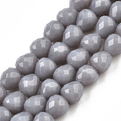 Серебро Непрозрачные сплошные цветные стеклянные бусины, граненые, слеза, серебряные, 4.5~5x4x4 мм, отверстие : 1 мм, около 97~101 шт / нитка, 16.54~18.5 дюйм (42~47 см)