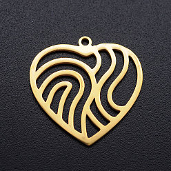 Golden 201 Stainless Steel Filigree Charms, Heart with Wavy, Golden, 22x22x1mm, Hole: 1.4mm