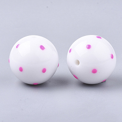 White Acrylic Beads, Round with Spot, White, 16x15mm, Hole: 2.5mm