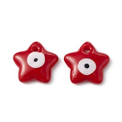 Red Handmade Evil Eye Lampwork Pendants, Star Charm, Red, 23.5~24x24~25x5~6.5mm, Hole: 2.5~3mm