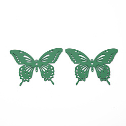 Sea Green Spray Painted 430 Stainless Steel Filigree Joiners Links, Etched Metal Embellishments, Butterfly, Sea Green, 35x44x0.4mm, Hole: 1~1.6mm