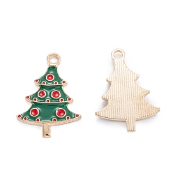 Green Alloy Enamel Pendants, for Christmas, Christmas Tree, Light Gold, Green, 26x18.5x2mm, Hole: 2mm