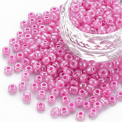 Violet 8/0 Glass Seed Beads, Ceylon, Round, Round Hole, Violet, 8/0, 3mm, Hole: 1mm, about 1111pcs/50g, 50g/bag, 18bags/2pounds