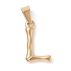 Letter L 304 Stainless Steel Pendants, Bamboo Style, Letter, Golden Color, Letter.L, 19x11x3mm, Hole: 3x7mm