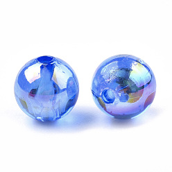 Blue Transparent Plastic Beads, AB Color Plated, Round, Blue, 6mm, Hole: 1.6mm, 4500pcs/500g