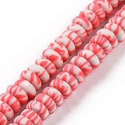 Tomato Handmade Polyester Clay Beads Strand, Abacus, Tomato, 6.5~7.5x3~3.5mm, Hole: 1.4~1.8mm, about 111~117pcs/strand, 15.63''~16.14''(39.7~41cm)