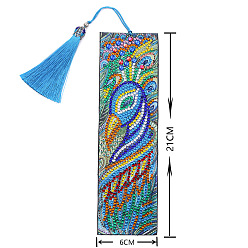Peacock DIY Diamond Painting Kits For Bookmark Making, including Bookmark, Tassel, Resin Rhinestones, Diamond Sticky Pen, Tray Plate and Glue Clay, Rectangle, Peacock Pattern, 210x60mm