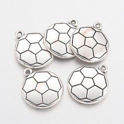 Antique Silver Tibetan Style Alloy FootBall/Soccer Ball Hobby Pendants, Sports Charms, Lead Free & Cadmium Free, Antique Silver, 22x18.5x3.5mm, Hole: 2mm, about  120pcs/500g