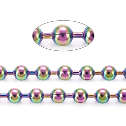 Rainbow Color Revestimiento iónico (ip) 304 cadenas de bolas de acero inoxidable, con carrete, color del arco iris, 2.5 mm, aproximadamente 32.8 pies (10 m) / rollo