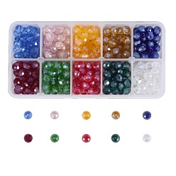 Couleur Mélangete 400 pcs 10 couleurs galvanoplastie perles de verre brins, perle plaquée lustre, facette, rondelle, couleur mixte, 8x6mm, Trou: 1mm, 40 pcs / couleur