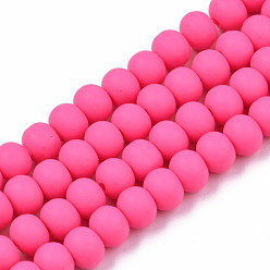 Ярко-Розовый Полимерной глины ручной работы бисер нитей, для поделок ювелирных изделий, круглые, ярко-розовый, 7x5.5 мм, отверстие : 1.6 мм, около 69 шт / нитка, 15.75 дюйм ~ 16.14 дюйм (40~41 см)