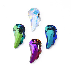 Mixed Color Pointed Back Glass Rhinestone Pendants, Faceted, Wing, Mixed Color, 20x10x5mm, Hole: 1.6mm