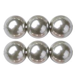 Slate Gray Eco-Friendly Glass Pearl Beads Strands, Grade A, Round, Dyed, Cotton Cord Threaded, Slate Gray, 12mm, Hole: 1.2~1.5mm, about 34pcs/strand, 15.7 inch