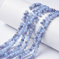 Bleu Bleuet Perles en verre electroplate, jade d'imitation, la moitié violet plaqué, facette, rondelle, bleuet, 4x3mm, Trou: 0.4mm, Environ 123~127 pcs/chapelet, 16.5~16.9 pouce (42~43 cm)