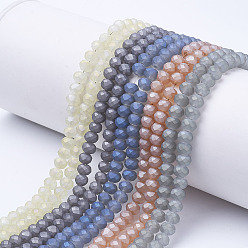 Mixed Color Electroplate Transparent Glass Beads Strands, Full Rainbow Plated, Faceted, Matte, Rondelle, Mixed Color, 6x5mm, Hole: 1mm, about 85~88pcs/strand, 16.1~16.5 inch(41~42cm)