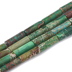 Verde Hilos de cuentas de jaspe imperial natural, teñido, columna, verde, 12~13x4~4.5 mm, agujero: 1~1.2 mm, sobre 30 unidades / cadena, 15.9 pulgada