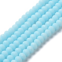Pale Turquoise Glass Beads Strands, Faceted, Frosted, Rondelle, Pale Turquoise, 3.5mm, Hole: 1mm, about 123~127pcs/strand, 13.7~14.1 inch(35~36cm)