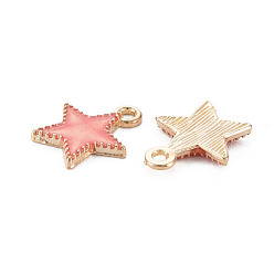 Light Coral Alloy Enamel Charms, Star, Light Gold, Light Coral, 15x13x2mm, Hole: 1.6mm