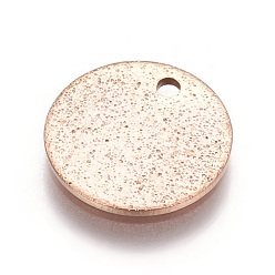 Rose Gold Ion Plating(IP) 304 Stainless Steel Textured Pendants, Flat Round, Rose Gold, 10x1mm, Hole: 1.2mm