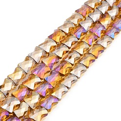 Goldenrod AB Color Plated Transparent Glass Beads Strands, Faceted Bamboo Stick, Goldenrod, 10.5~11x8x5mm, Hole: 1mm, about 59~60pcs/strand, 24.41~24.80''(62~63cm)