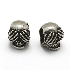 Thai Sterling Silver Plated Brass Micro Pave Grade AAA Cubic Zirconia Beads, Cadmium Free & Nickel Free & Lead Free, Skull, Thailand Sterling Silver Plated, 10x9.5x10mm, Hole: 3x6mm