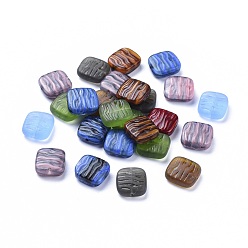 Mixed Color Czech Glass Beads, Retro Style, Square with Wave Pattern, Mixed Color, 16x15x6mm, Hole: 1mm, about 60pcs/bag