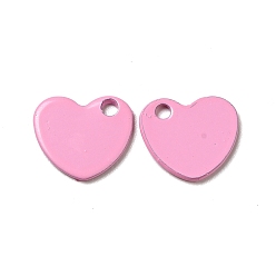 Perlas de Color Rosa Dijes de acero inoxidable 201 pintados con spray, encanto del corazón, rosa perla, 10x9x1 mm, agujero: 1.4 mm