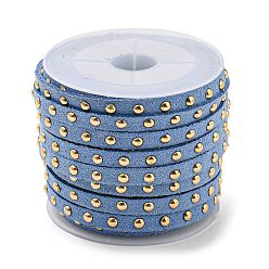 Bleu Bleuet Fil de daim, cordon suede, avec rivet en alliage doré, pour la fabrication de bijoux punk rock, bleuet, 5x2.5mm, environ 5.46 yards (5m)/rouleau