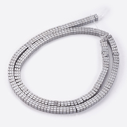 Platinum Plated Electroplated Non-magnetic Synthetic Hematite Beads Strands, Frosted, Square, Platinum Plated, 4x4x2mm, Hole: 0.5mm, about 200pcs/strand, 15.7 inch(40cm)