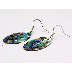 Colorful Natural Abalone Shell/Paua ShellEarrings, with Brass Earring Hooks, Colorful, Size: about 18m wide, 45mm long, 1mm thick, hook: 18mm long, Colorful, 18x45x1mm