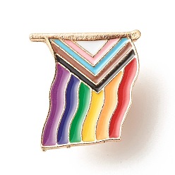 Разноцветный Эмалированная булавка с флагом гордости, скрученная прямоугольная брошь из железной эмали для рюкзака, золотой свет, красочный, 21x22.5x10 мм