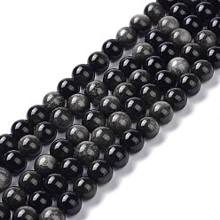 Obsidian Natural Silver Obsidian Beads Strands, Round, 8.5mm, Hole: 1.2mm, about 47pcs/strand, 15.35''(39cm)