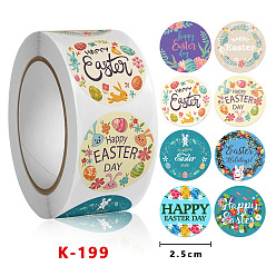 Word 8 Styles Easter Stickers, Adhesive Labels Roll Stickers, Gift Tag, for Envelopes, Party, Presents Decoration, Flat Round, Happy Easter, Word, 25mm, 500pcs/roll